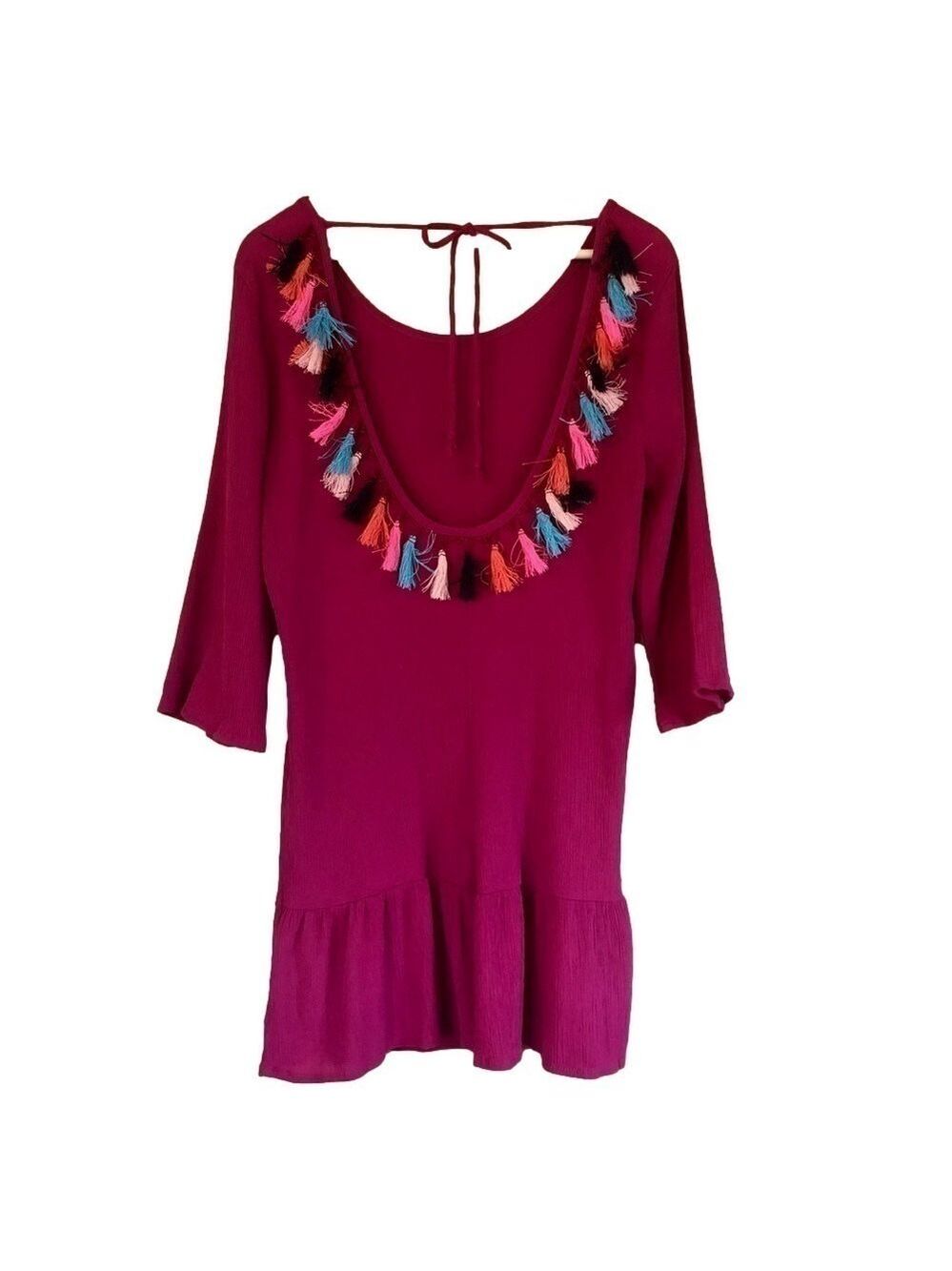 Xhilaration tassel trim open tie back scoop neck tunic top size large